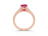 Rose gold Princess Cut Pink Sapphire Solitaire Ring with Cathedral Setting and Pavé Band_27
