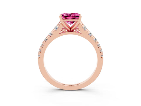 Rose gold Princess Cut Pink Sapphire Solitaire Ring with Cathedral Setting and Pavé Band_27