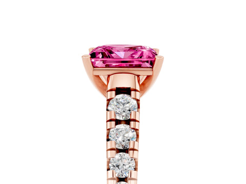 Rose gold Princess Cut Pink Sapphire Solitaire Ring with Cathedral Setting and Pavé Band_29