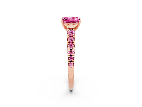 Rose gold Princess Cut Pink Sapphire Solitaire Ring with Cathedral Setting and Pavé Band_2