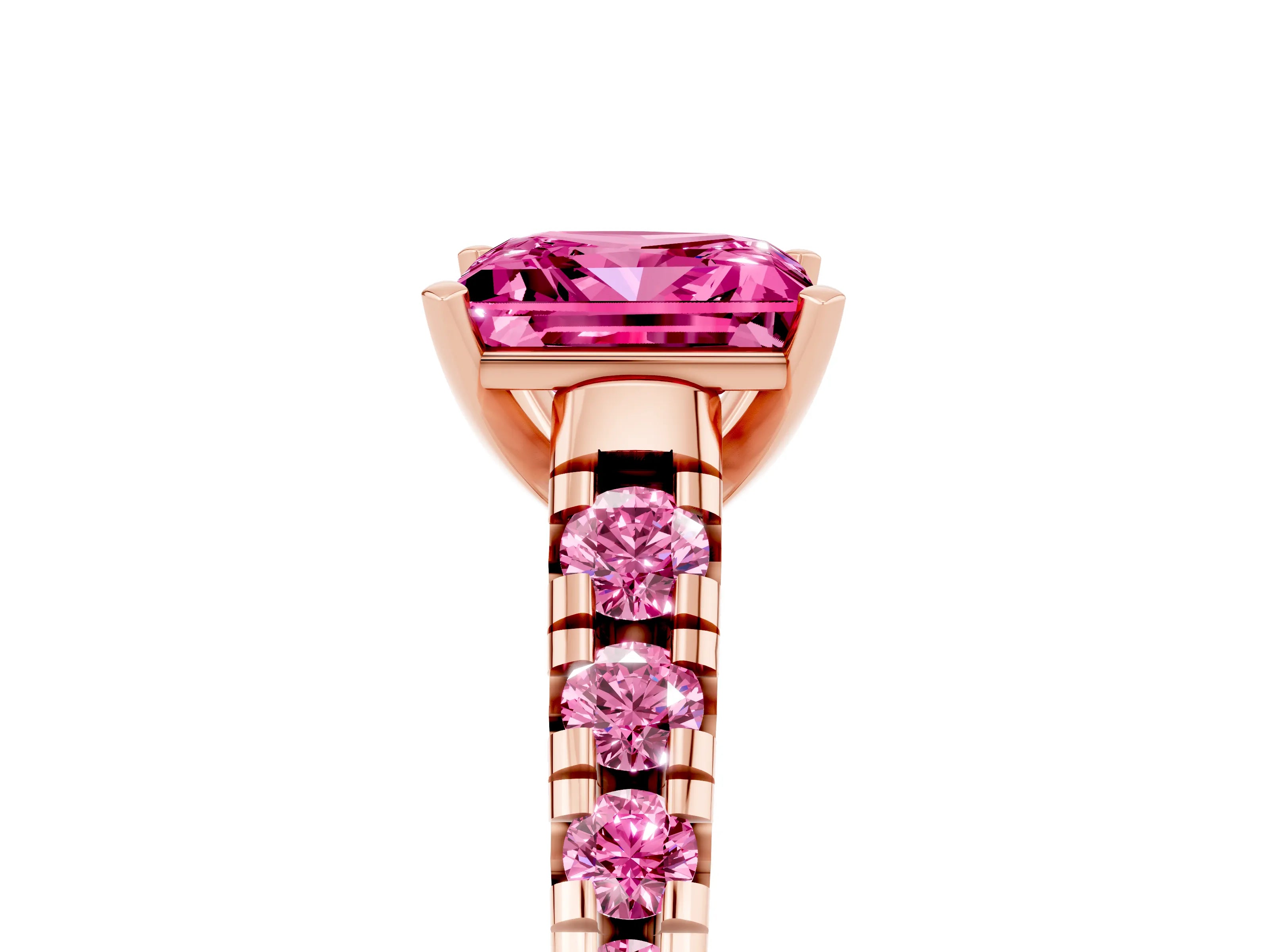 Rose gold Princess Cut Pink Sapphire Solitaire Ring with Cathedral Setting and Pavé Band_5