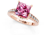 Rose gold Princess Cut Pink Sapphire Solitaire Ring with Crossover Gallery and Round  Pavé Band_13