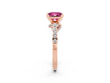 Rose gold Princess Cut Pink Sapphire Solitaire Ring with Crossover Gallery and Round  Pavé Band_14