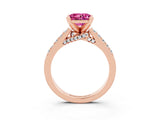Rose gold Princess Cut Pink Sapphire Solitaire Ring with Crossover Gallery and Round  Pavé Band_15