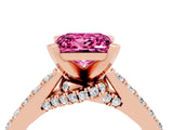 Rose gold Princess Cut Pink Sapphire Solitaire Ring with Crossover Gallery and Round  Pavé Band_16