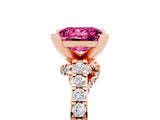 Rose gold Princess Cut Pink Sapphire Solitaire Ring with Crossover Gallery and Round  Pavé Band_17