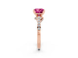 Rose gold Princess Cut Pink Sapphire Solitaire Ring with Crossover Gallery and Round  Pavé Band_38
