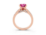 Rose gold Princess Cut Pink Sapphire Solitaire Ring with Crossover Gallery and Round  Pavé Band_39