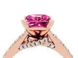 Rose gold Princess Cut Pink Sapphire Solitaire Ring with Crossover Gallery and Round  Pavé Band_40