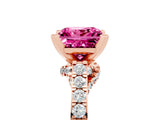 Rose gold Princess Cut Pink Sapphire Solitaire Ring with Crossover Gallery and Round  Pavé Band_41