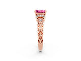 Rose gold Princess Cut Pink Sapphire Solitaire Ring with Filigree Band and Four-Prong Setting_50