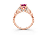 Rose gold Princess Cut Pink Sapphire Solitaire Ring with Filigree Band and Four-Prong Setting_51