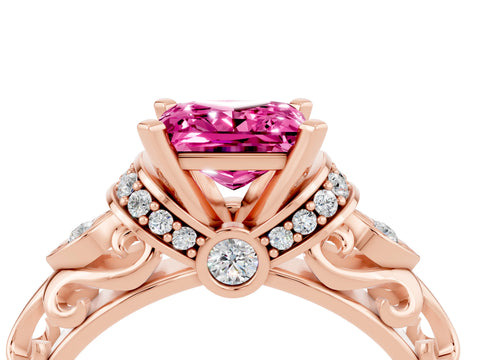 Rose gold Princess Cut Pink Sapphire Solitaire Ring with Filigree Band and Four-Prong Setting_52