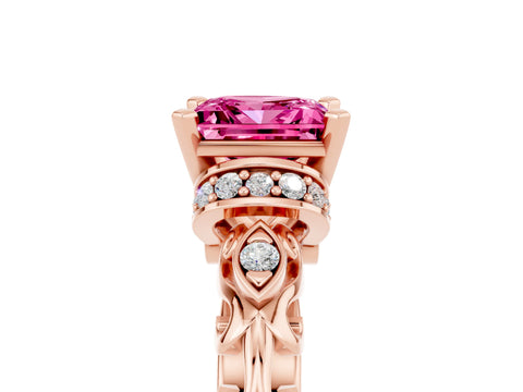 Rose gold Princess Cut Pink Sapphire Solitaire Ring with Filigree Band and Four-Prong Setting_53