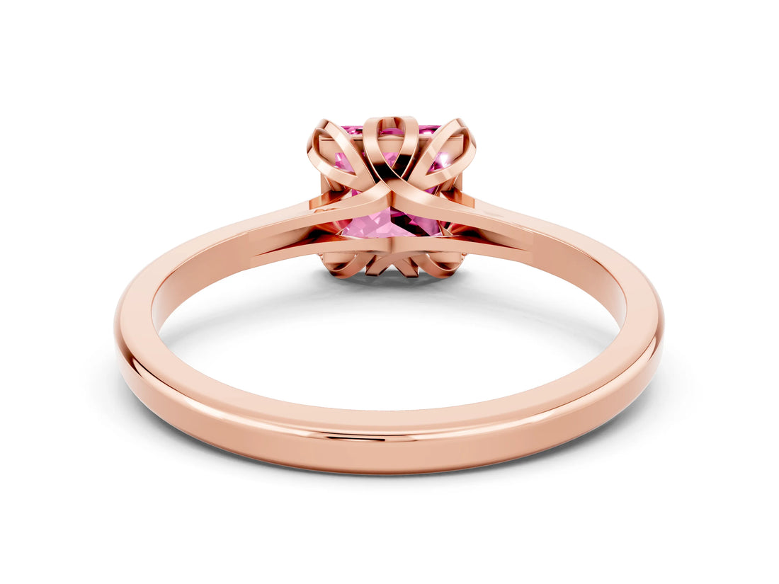 Rose gold Princess Cut Pink Sapphire Solitaire Ring with Flower Prong Setting and Classic Band_12