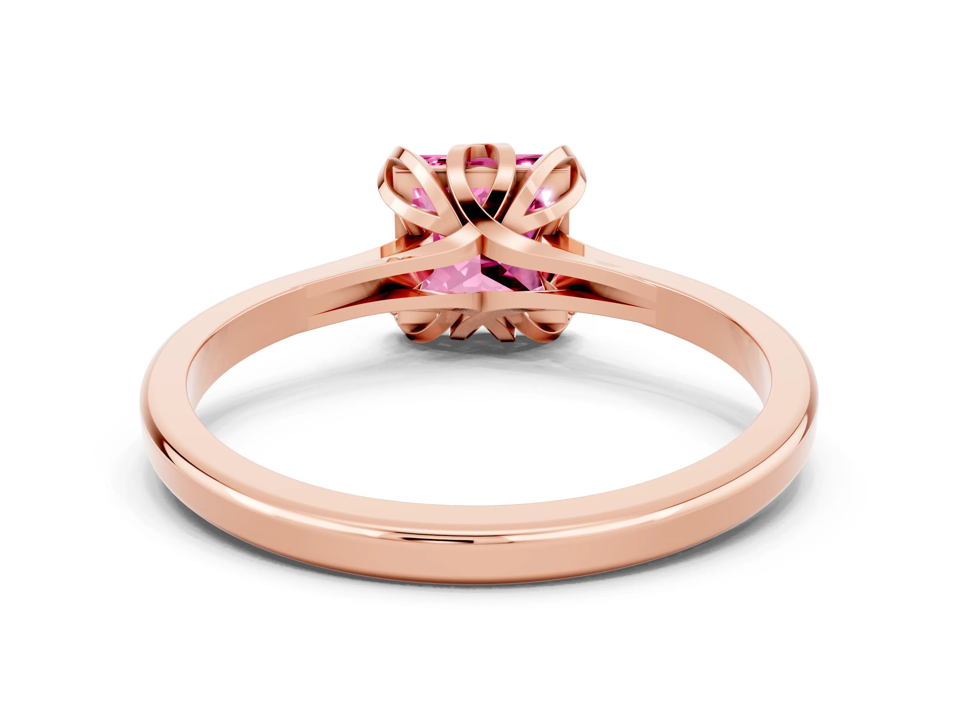 Rose gold Princess Cut Pink Sapphire Solitaire Ring with Flower Prong Setting and Classic Band_36