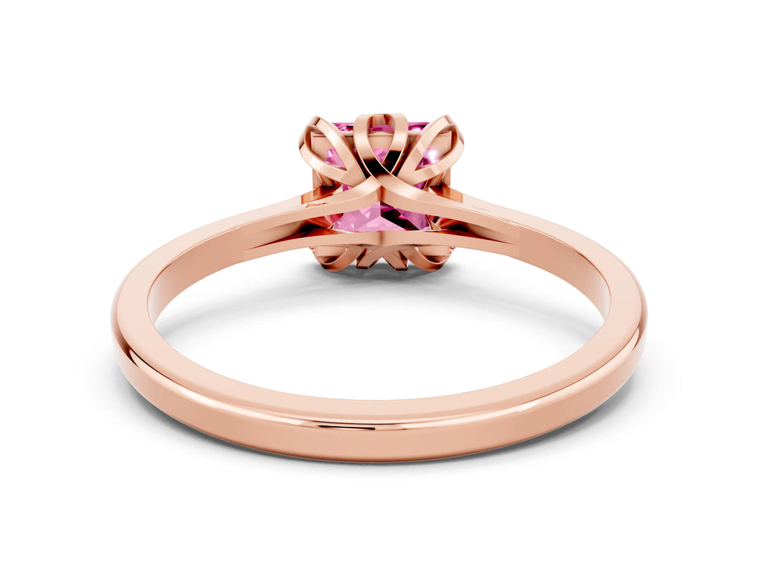 Rose gold Princess Cut Pink Sapphire Solitaire Ring with Flower Prong Setting and Classic Band_36