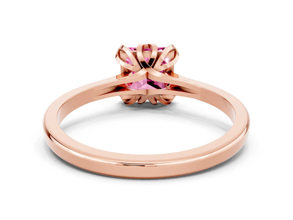 Rose gold Princess Cut Pink Sapphire Solitaire Ring with Flower Prong Setting and Classic Band