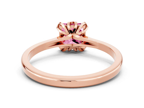 Rose gold Princess Cut Pink Sapphire Solitaire Ring with Flower Prong Setting and Classic Band_36
