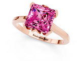 Rose gold Princess Cut Pink Sapphire Solitaire Ring with Flower Prong Setting and Classic Band_37