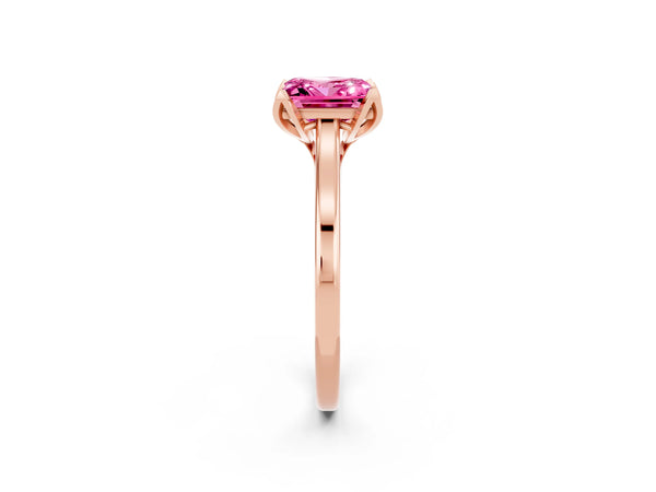 Rose gold Princess Cut Pink Sapphire Solitaire Ring with Flower Prong Setting and Classic Band