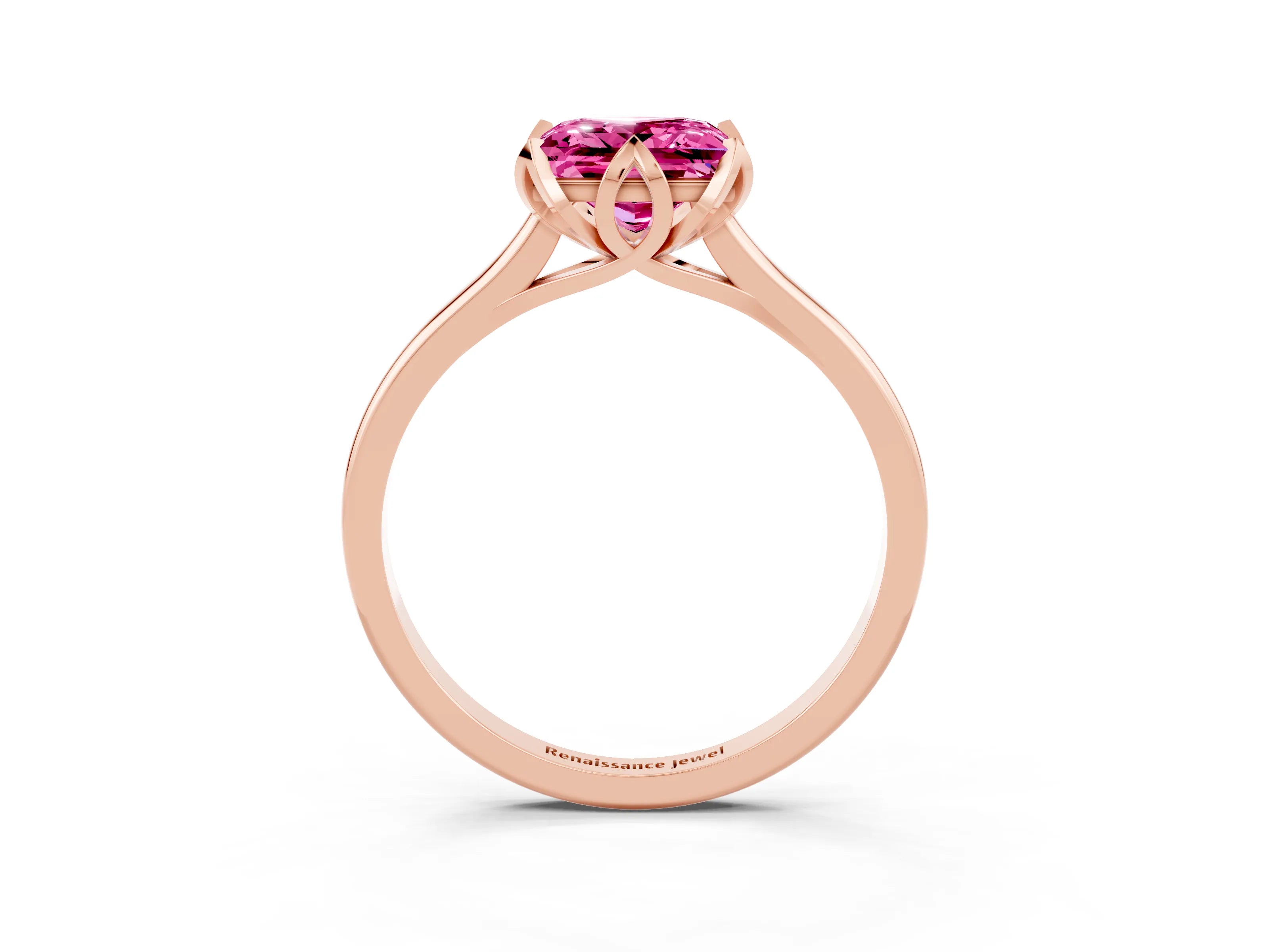 Rose gold Princess Cut Pink Sapphire Solitaire Ring with Flower Prong Setting and Classic Band_39