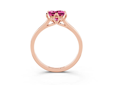 Rose gold Princess Cut Pink Sapphire Solitaire Ring with Flower Prong Setting and Classic Band_39