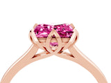 Rose gold Princess Cut Pink Sapphire Solitaire Ring with Flower Prong Setting and Classic Band_40