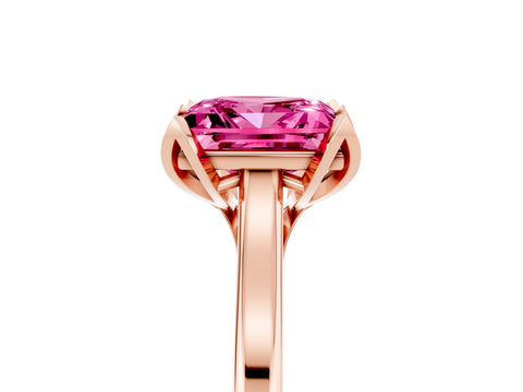 Rose gold Princess Cut Pink Sapphire Solitaire Ring with Flower Prong Setting and Classic Band_41