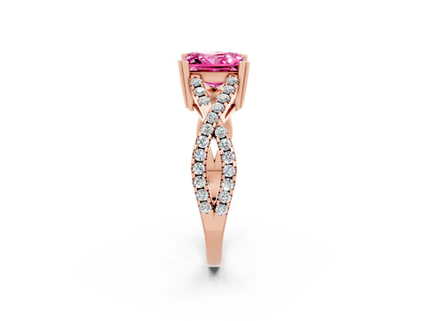 Rose gold Princess Cut Pink Sapphire Solitaire Ring with Four-Prong Setting and Twisted Pavé Band_14