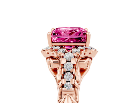 Rose gold Princess Cut Pink Sapphire Solitaire Ring with Hidden Halo and Pavé Band_17
