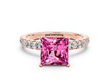 Rose gold Princess Cut Pink Sapphire Solitaire Ring with Pavé Accents and Four-Prong Setting_24