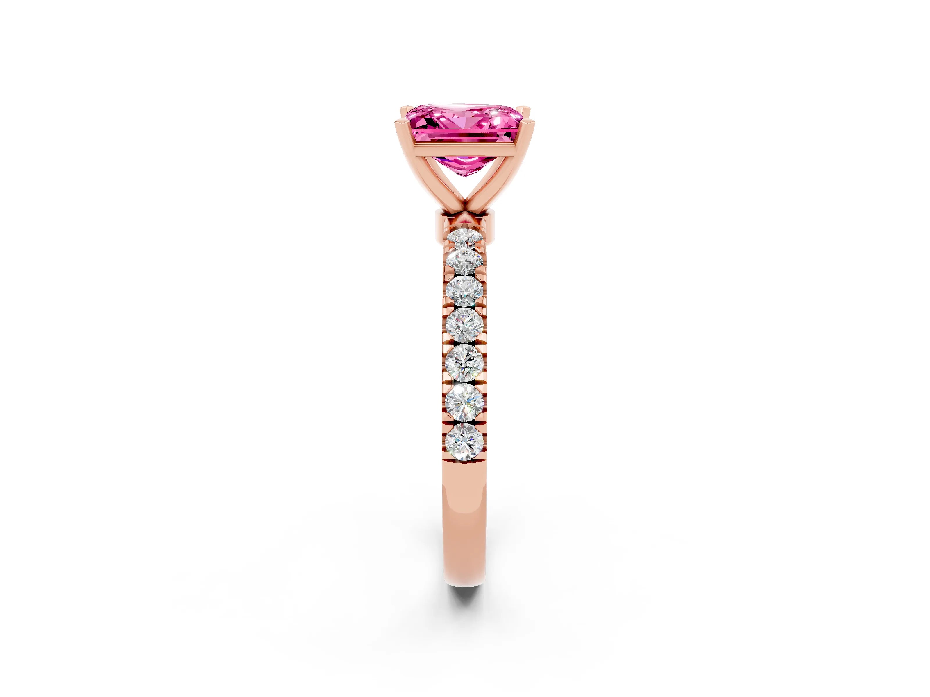 Rose gold Princess Cut Pink Sapphire Solitaire Ring with Pavé Accents and Four-Prong Setting_26