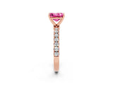 Rose gold Princess Cut Pink Sapphire Solitaire Ring with Pavé Accents and Four-Prong Setting_26
