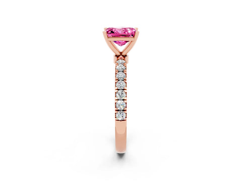 Rose gold Princess Cut Pink Sapphire Solitaire Ring with Pavé Accents and Four-Prong Setting_26