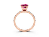 Rose gold Princess Cut Pink Sapphire Solitaire Ring with Pavé Accents and Four-Prong Setting_27