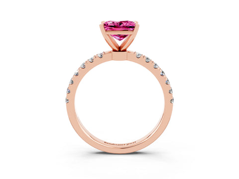 Rose gold Princess Cut Pink Sapphire Solitaire Ring with Pavé Accents and Four-Prong Setting_27