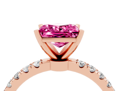 Rose gold Princess Cut Pink Sapphire Solitaire Ring with Pavé Accents and Four-Prong Setting_28
