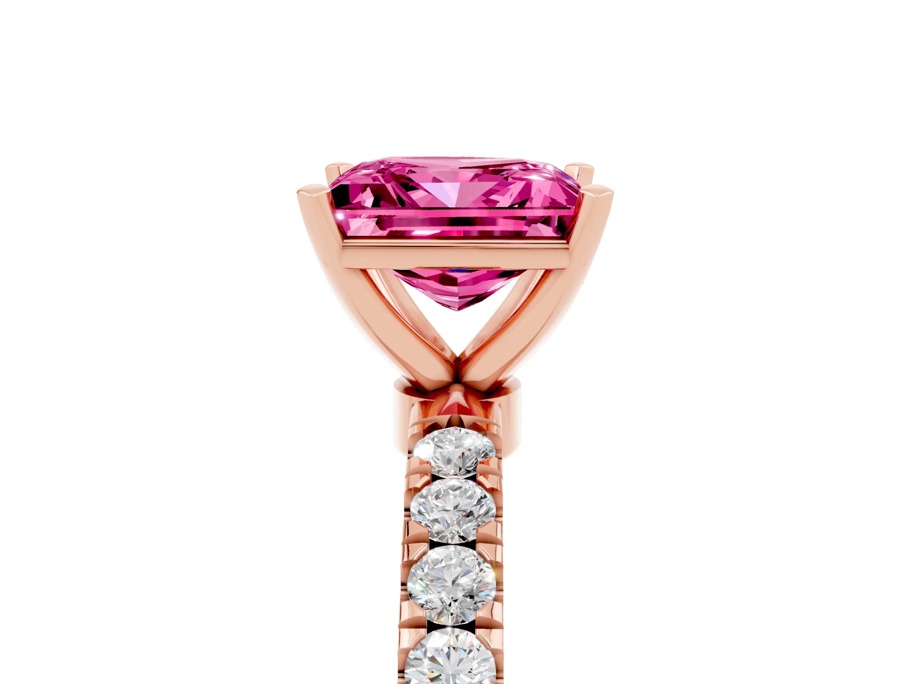 Rose gold Princess Cut Pink Sapphire Solitaire Ring with Pavé Accents and Four-Prong Setting_29