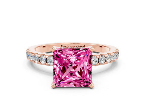 Rose gold Princess Cut Pink Sapphire Solitaire Ring with Pavé Band and Four-Prong Setting_60
