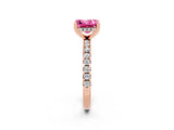 Rose gold Princess Cut Pink Sapphire Solitaire Ring with Pavé Band and Four-Prong Setting_62
