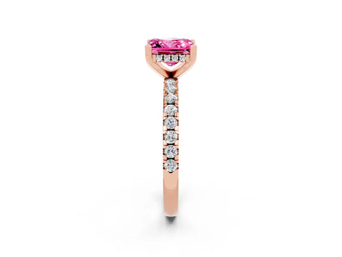 Rose gold Princess Cut Pink Sapphire Solitaire Ring with Pavé Band and Four-Prong Setting_62