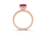 Rose gold Princess Cut Pink Sapphire Solitaire Ring with Pavé Band and Four-Prong Setting_63