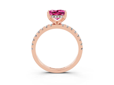 Rose gold Princess Cut Pink Sapphire Solitaire Ring with Pavé Band and Four-Prong Setting_63
