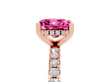 Rose gold Princess Cut Pink Sapphire Solitaire Ring with Pavé Band and Four-Prong Setting_65