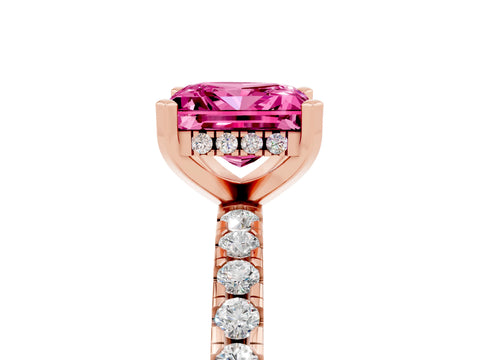 Rose gold Princess Cut Pink Sapphire Solitaire Ring with Pavé Band and Four-Prong Setting_65