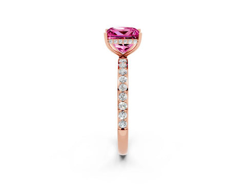 Rose gold Princess Cut Pink Sapphire Solitaire Ring with Pavé Band and Hidden Halo_14