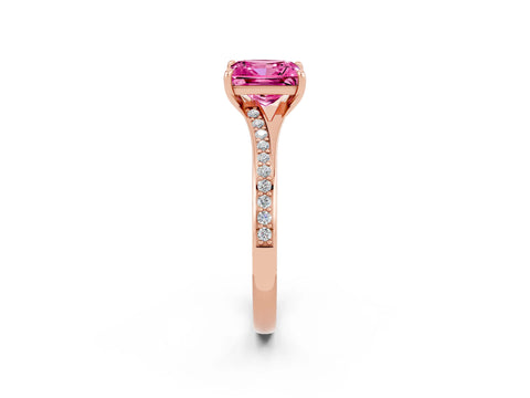 Rose gold Princess Cut Pink Sapphire Solitaire Ring with Pavé Band and Prong Setting_14