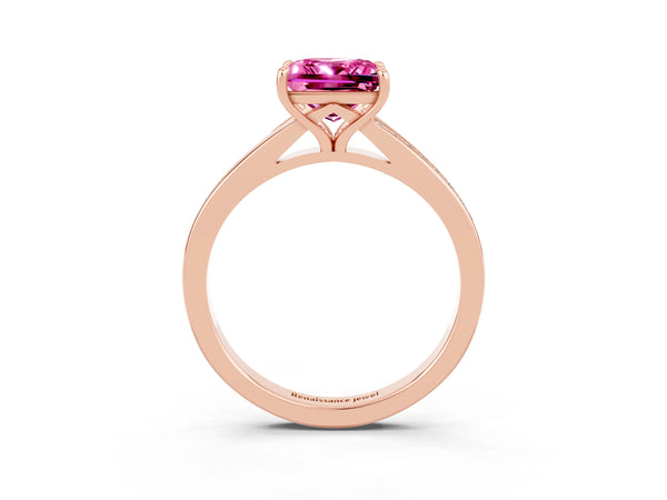 Rose Gold Princess Cut Lab-Grown Pink Sapphire Pave Solitaire Engagement Ring