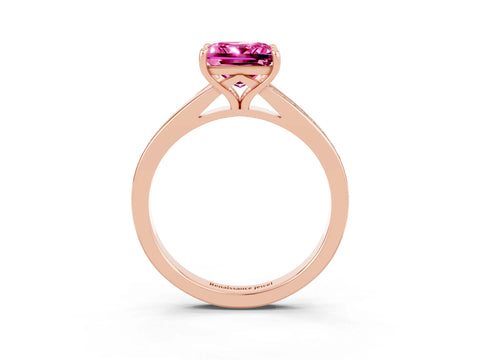 Rose gold Princess Cut Pink Sapphire Solitaire Ring with Pavé Band and Prong Setting_15